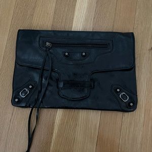 Black Leather Moto Clutch